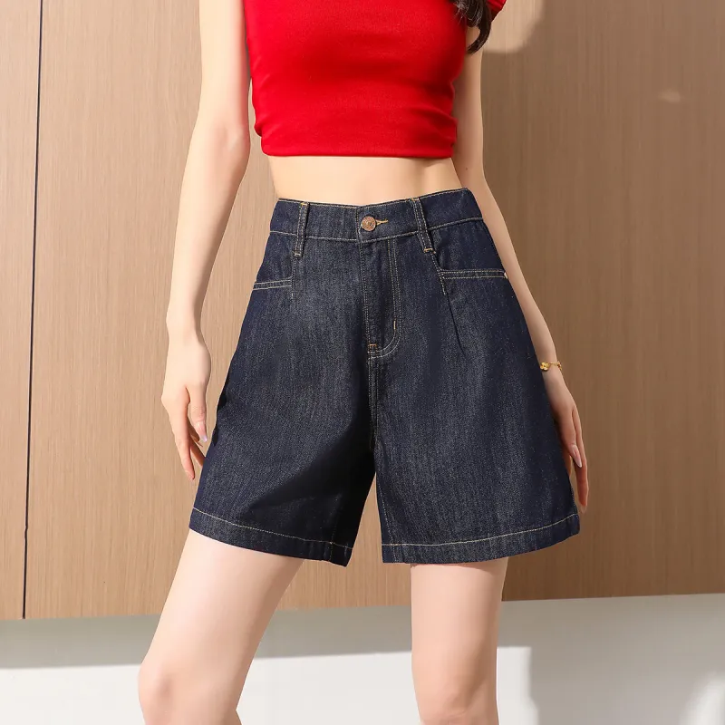Tonlion Denim Shorts Women's Dark Blue-3