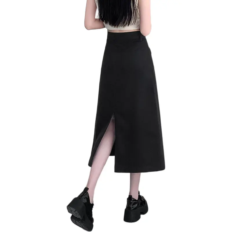 Tonlion Denim Long Skirts Women's Black-1