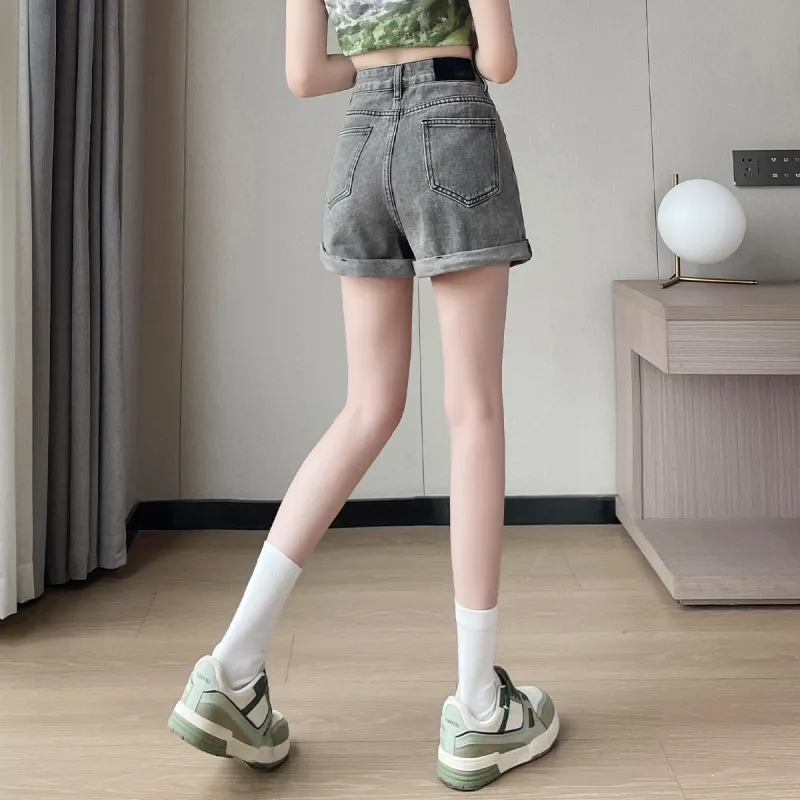 Tonlion Denim Shorts Women's Black Gray-1