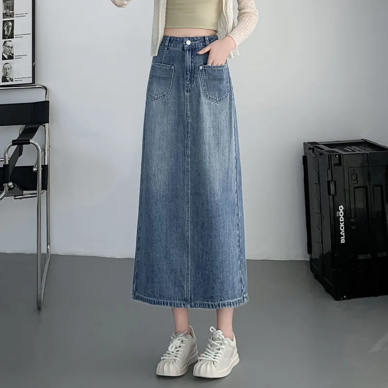 Tonlion Denim Long Skirts Women's Medium Blue-5