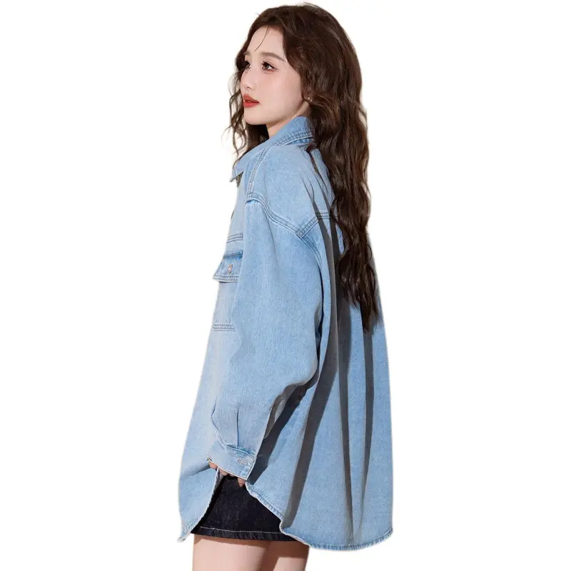 Tonlion Denim Jackets Women's Moon White Blue-1
