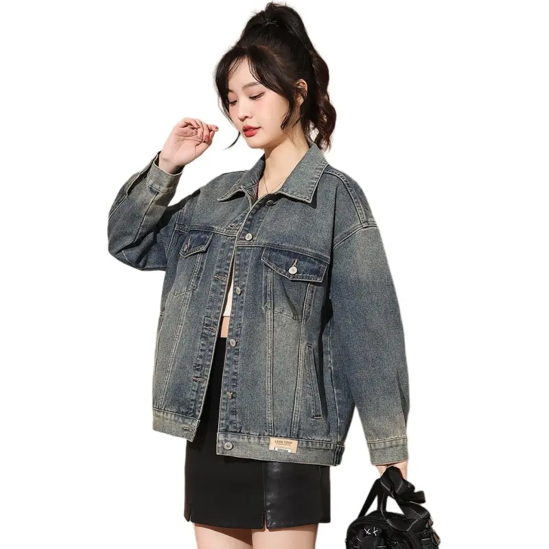Tonlion Denim Jacket Women's Vintage Blue-1