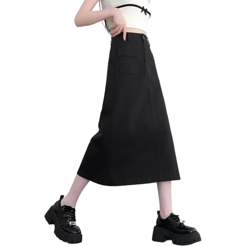 Tonlion Denim Long Skirts Women's Black-2