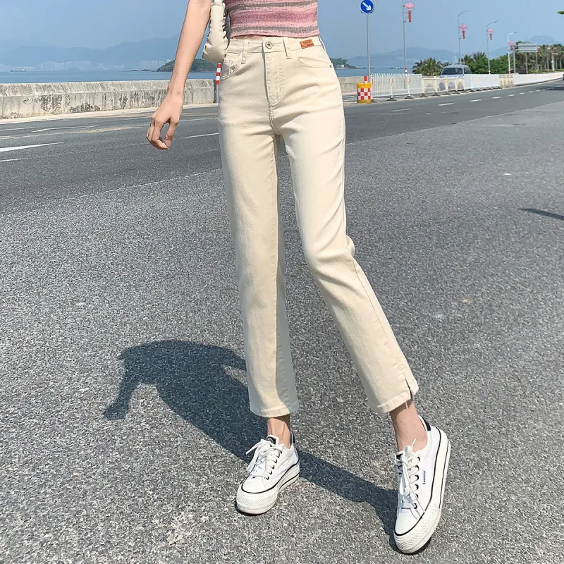 Tonlion Jeans Women's Beige Apricot-3