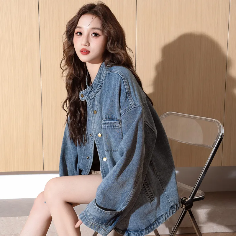 Tonlion Denim Jackets Women's Vintage Blue-7
