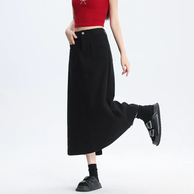 Tonlion Denim Long Skirts Women's Black-2
