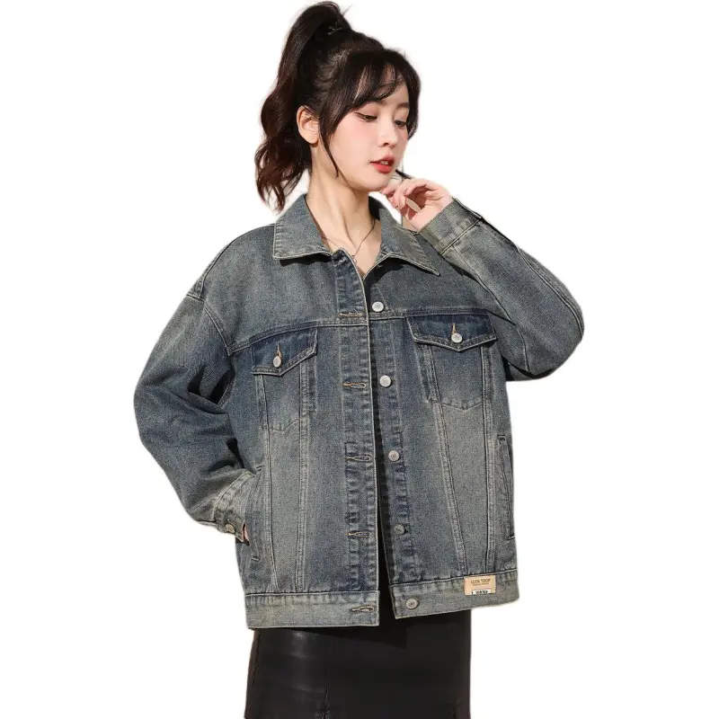 Tonlion Denim Jacket Women's Vintage Blue-3