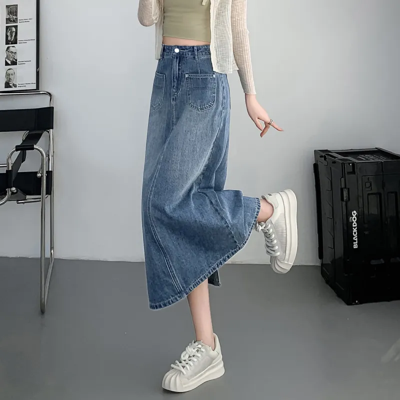 Tonlion Denim Long Skirts Women's Medium Blue-4