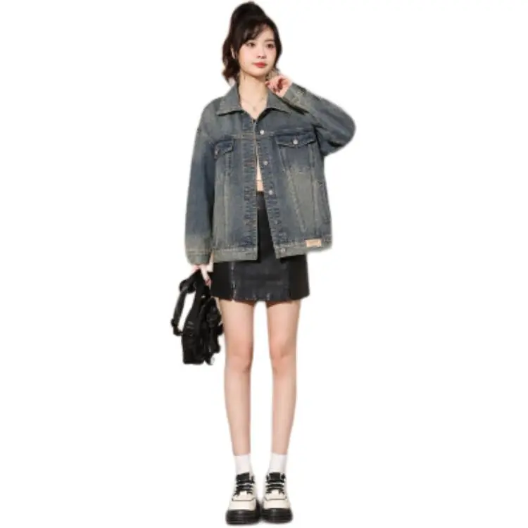Tonlion Denim Jacket Women's Vintage Blue-2