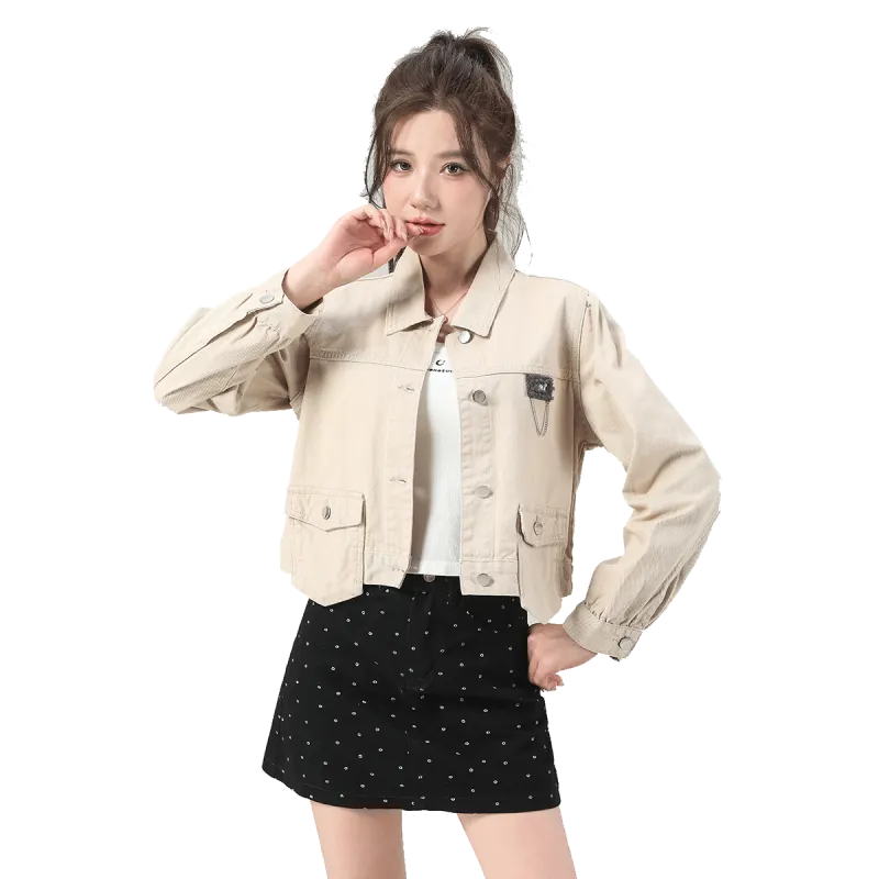 Tonlion Denim Jackets Women's Khaki-5