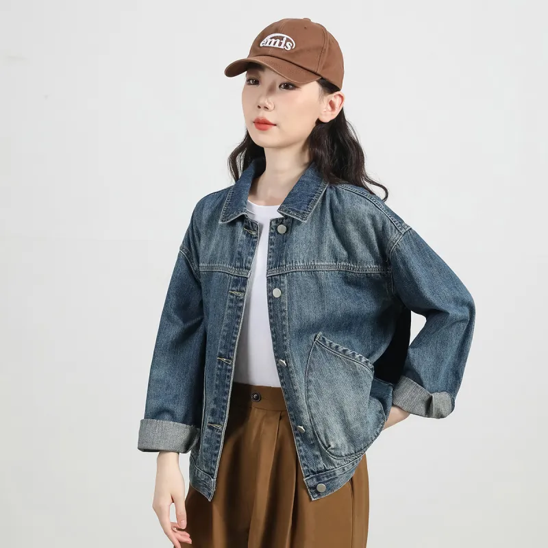 Tonlion Denim Jackets Women's Vintage Blue-2