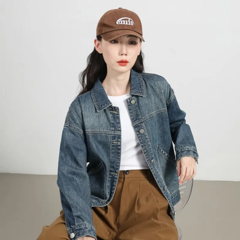 Tonlion Denim Jackets Women's Vintage Blue-3
