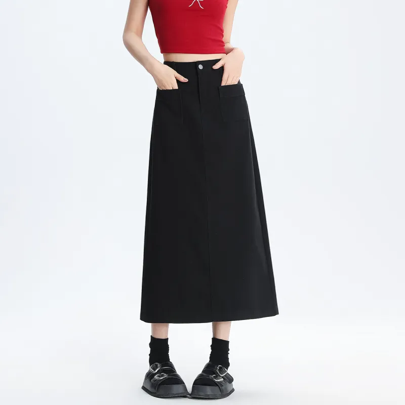 Tonlion Denim Long Skirts Women's Black-4