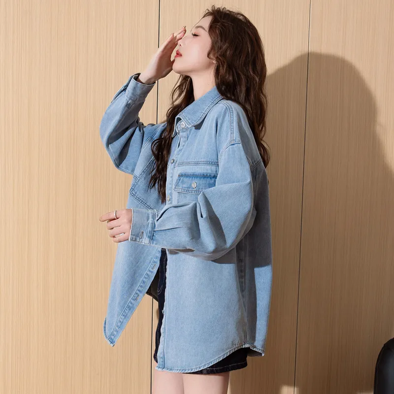 Tonlion Denim Jackets Women's Moon White Blue-5