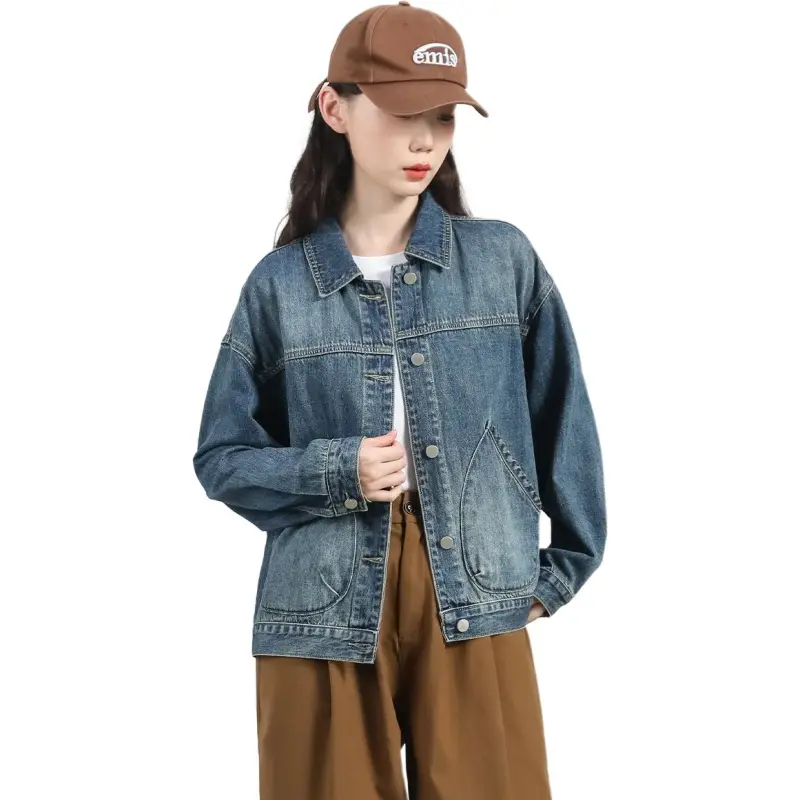 Tonlion Denim Jacket Women's Vintage Blue-5