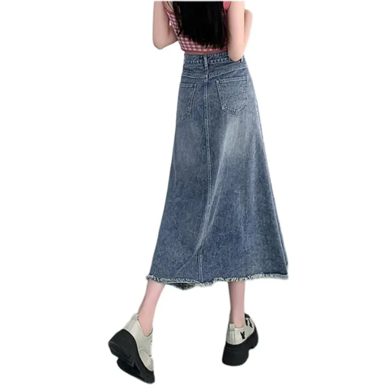 Tonlion Denim Long Skirt Women's Medium Blue-1