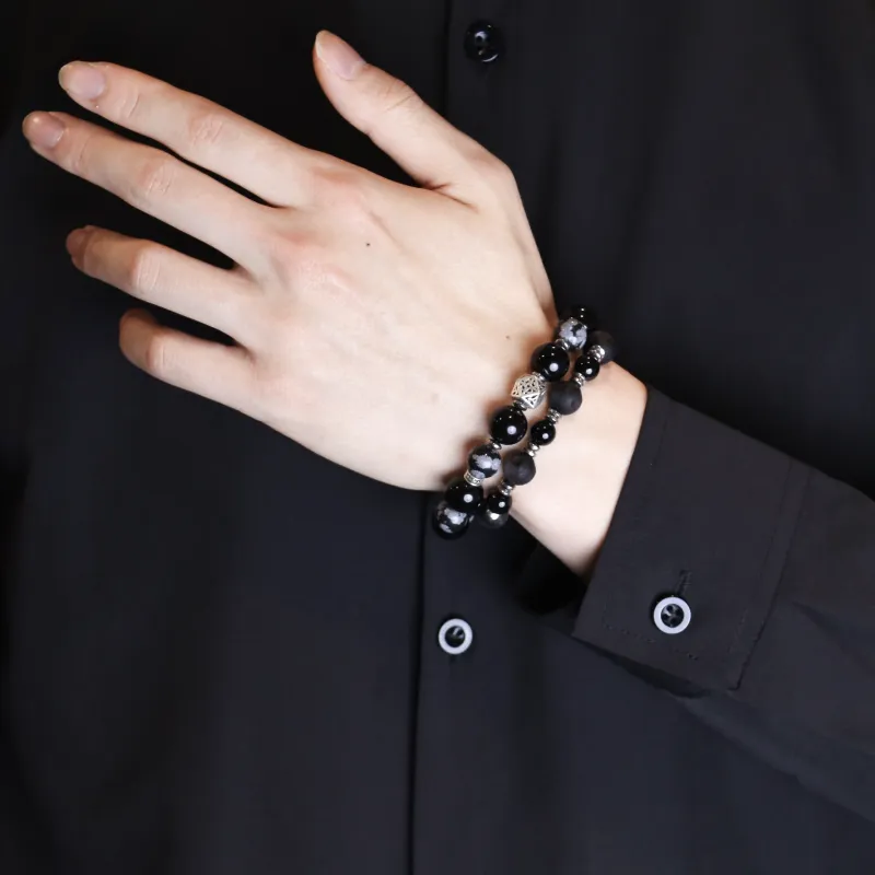DRAGON LI Snowflake Obsidian Bracelets Unisex-4