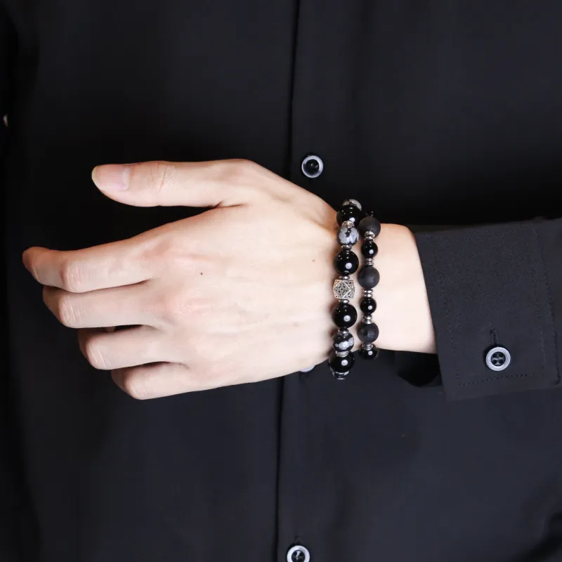 DRAGON LI Snowflake Obsidian Bracelets Unisex-3