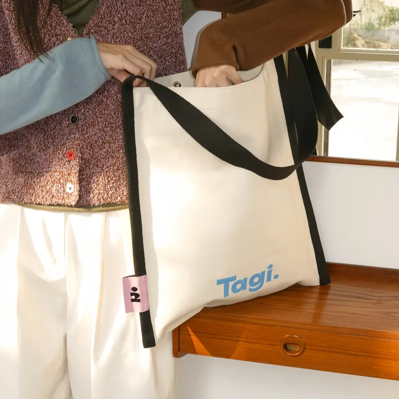 Tagi. Canvas Handbag, Shoulder Bag Unisex Cream Sesame Seed-1