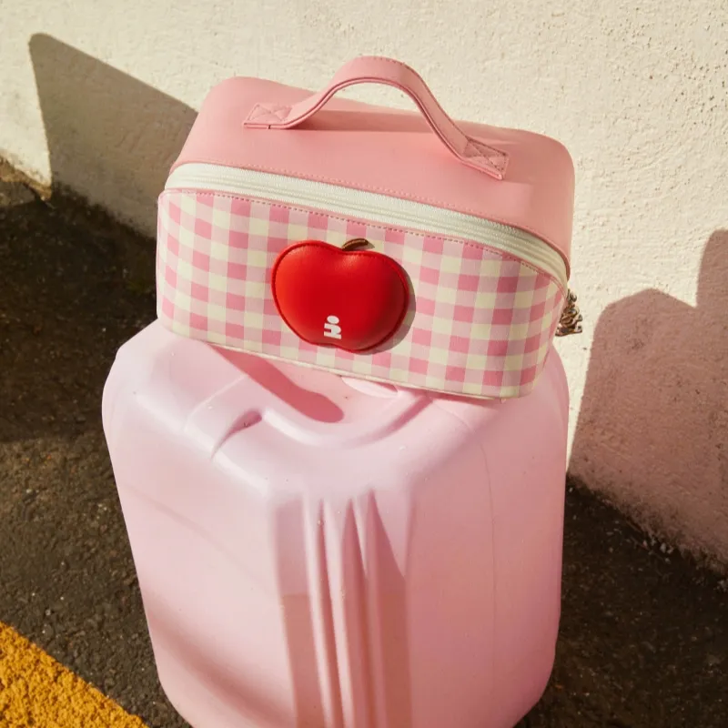 Tagi. Denim Cotton Travel Storage Bag Unisex Berry Grid-2