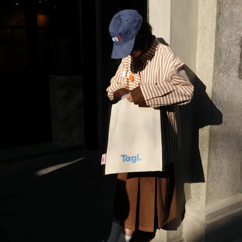 Tagi. Canvas Handbag, Shoulder Bag Unisex Cream Sesame Seed-3
