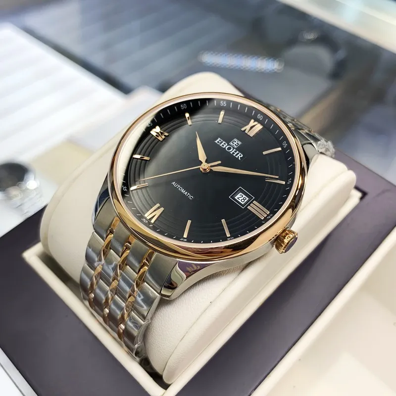 EBOHR Mechanical Movement Stainless Steel Strap Watch Men's Watches Black Dial-1