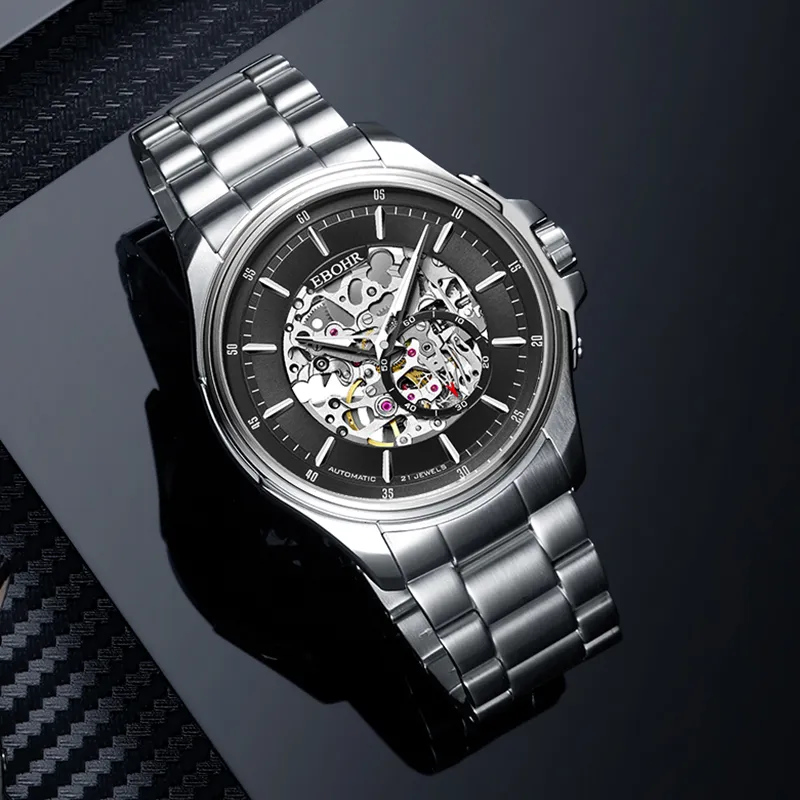 EBOHR Explorer Collection Mechanical Movement Stainless Steel Strap Watch Men's Watches Black Dial-2