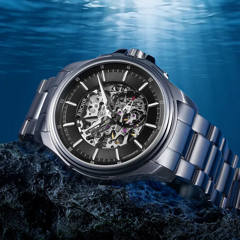 EBOHR Explorer Collection Mechanical Movement Stainless Steel Strap Watch Men's Watches Black Dial-1