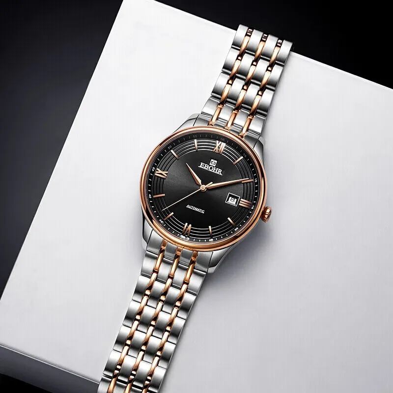 EBOHR Mechanical Movement Stainless Steel Strap Watch Men's Watches Black Dial-2