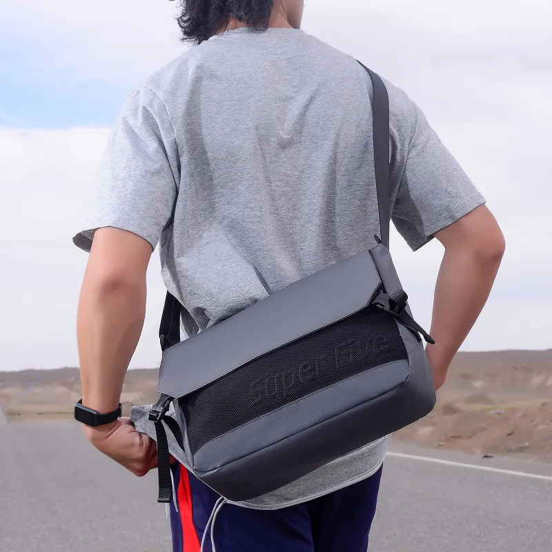 Super Five Polyester Shoulder Bag Unisex Ecru/Black/Red/Gray-14
