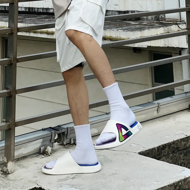 PEAK EVA Odor-Resistant Quick Dry Quiet Slide Slippers Men's White Black Purple-7