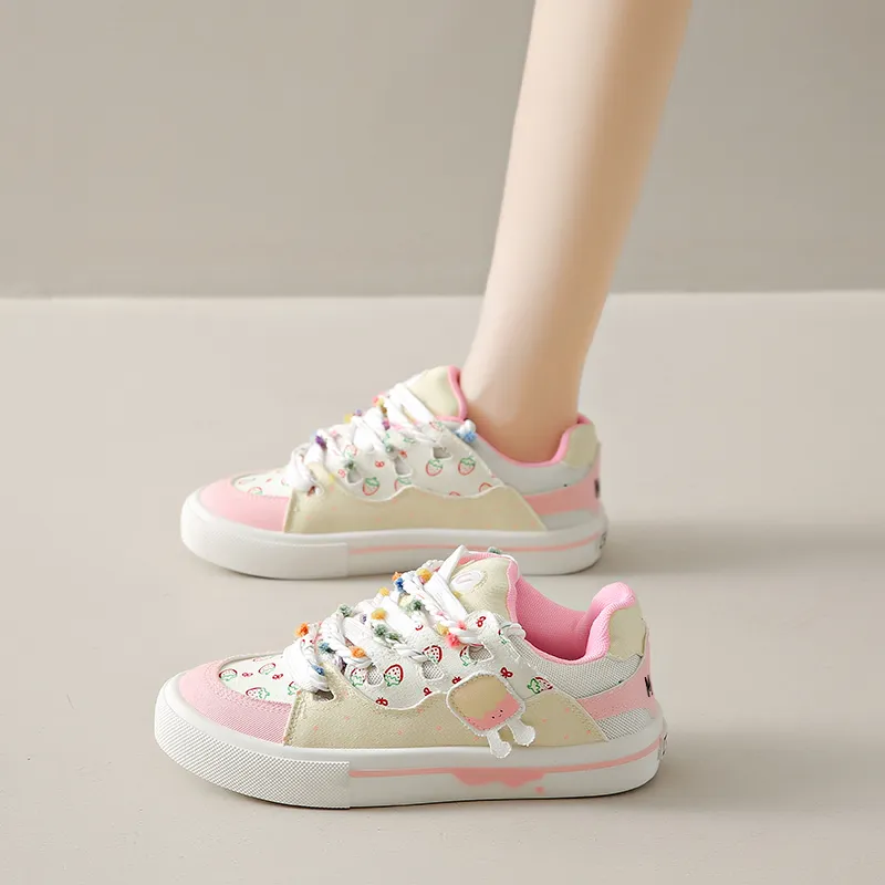 Medd Skateboard Shoes Women's Low Top Beige Pink-7
