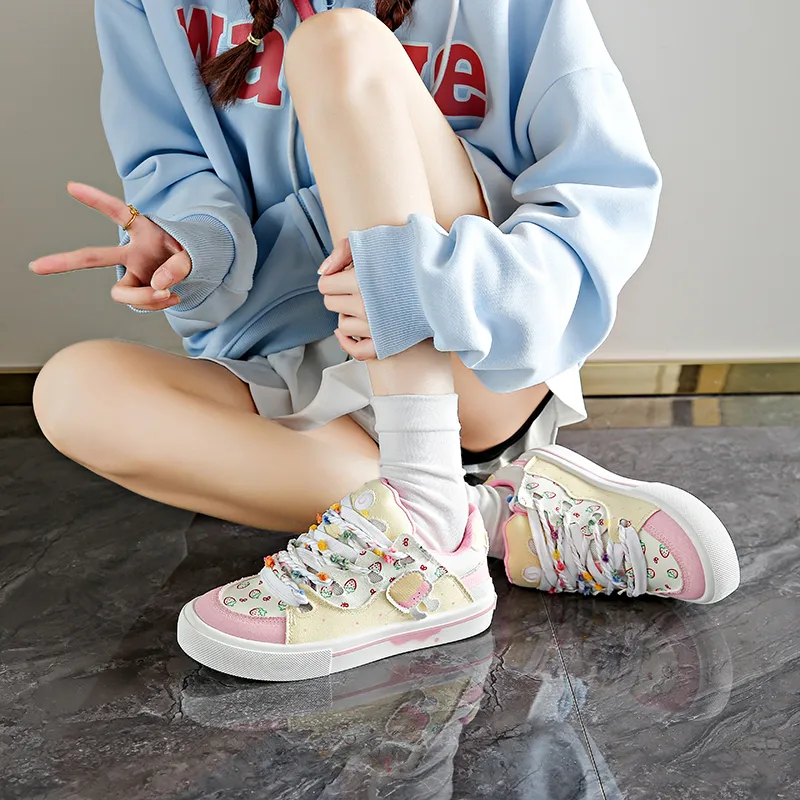 Medd Skateboard Shoes Women's Low Top Beige Pink-8