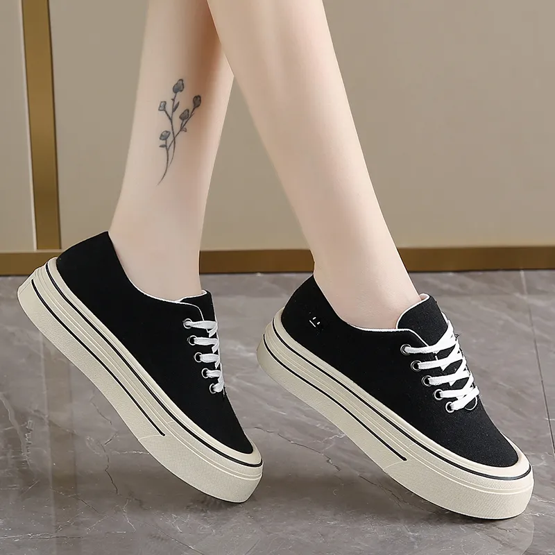 Medd Canvas Shoes Women's Low Top Black Beige/Black/Yellow-2