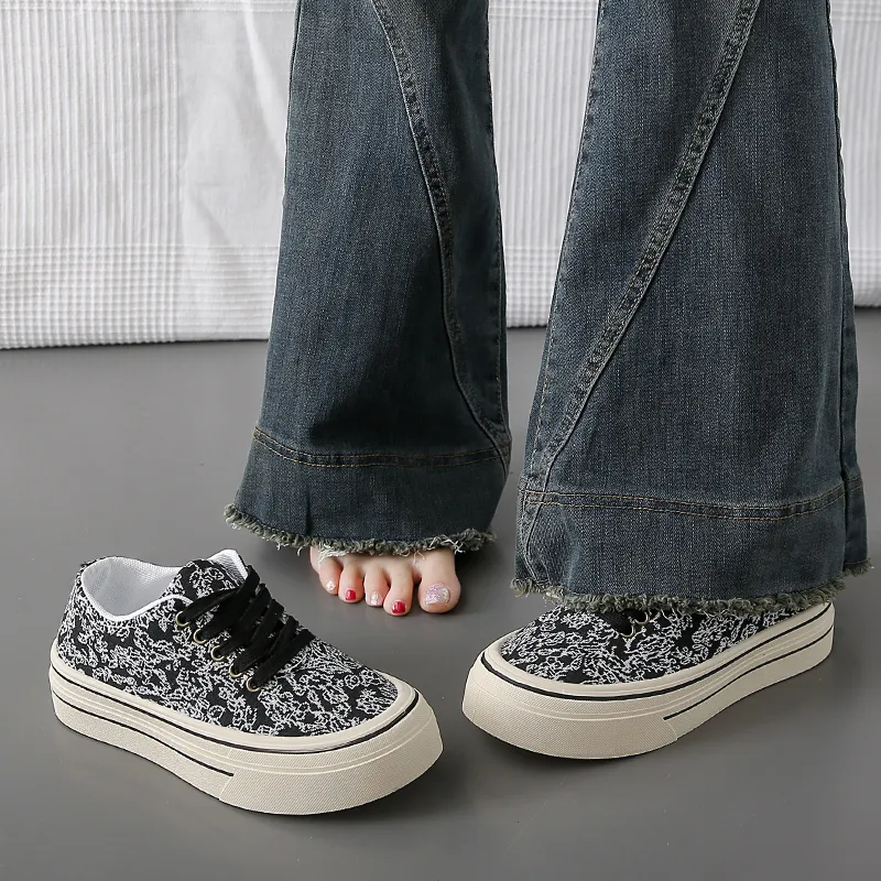 Medd Canvas Shoes Women's Low Top Black Beige/Black/Yellow-5