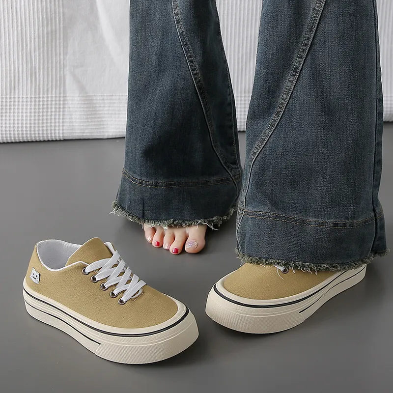 Medd Canvas Shoes Women's Low Top Black Beige/Black/Yellow-8