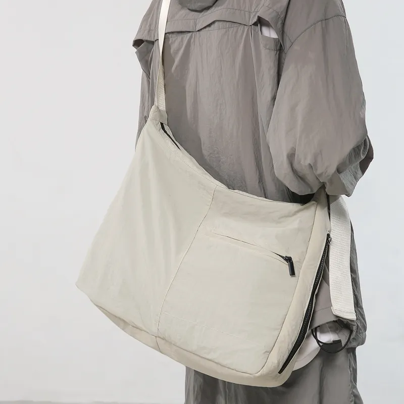 LUVISTRUE Nylon Cycling Hobo Bag, Messenger Bag, Shoulder Bag, Crossbody Bag Men's Black/Gray/Ecru-7