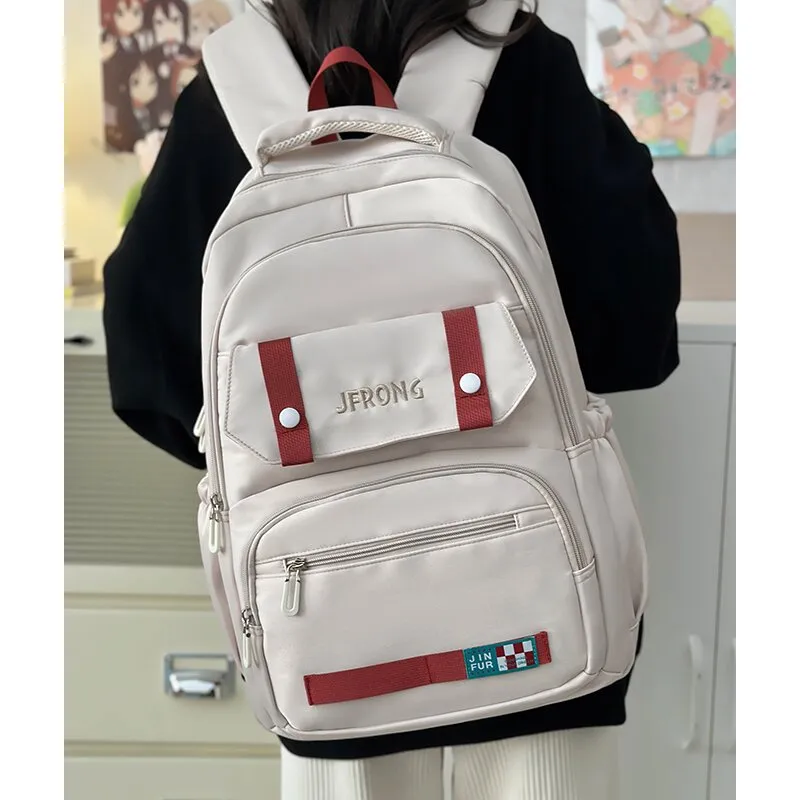 LUVISTRUE Nylon Fabric Backpack And Laptop Bag Regular Unisex Ecru/Black/Red/Khaki-1