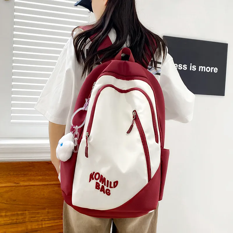 LUVISTRUE Nylon Backpack Travel Bag Unisex Light Gray/Black/Burgundy/Khaki/Dark Blue/Pink-11