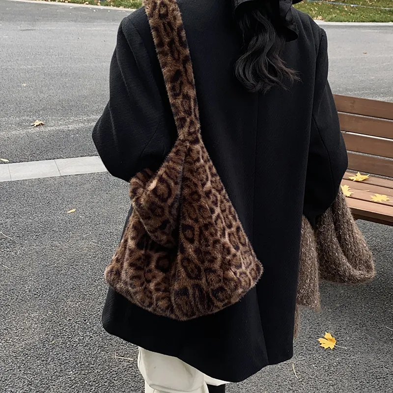LUVISTRUE Plush Shoulder Bag Tote Medium Size Women's Khaki/Brown/Black-13