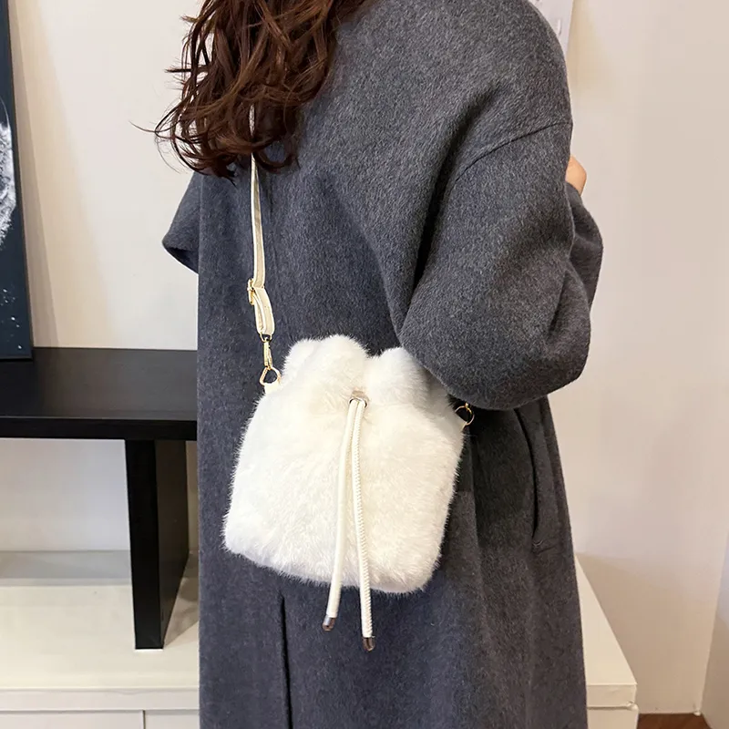 LUVISTRUE Fuzzy Fabric Shoulder Bag Crossbody Bag Women's Dark Khaki/Light Khaki/White/Pink-16