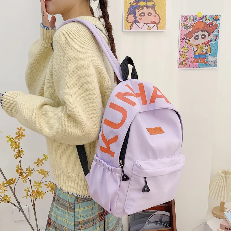 LUVISTRUE Nylon Fabric Backpack Unisex White/Black/Purple/Khaki/Pink-16
