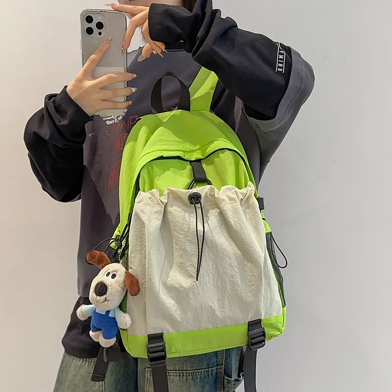 LUVISTRUE Nylon Backpack Regular Unisex Neon Green/Red/Brown/Red/Light Gray/Black-6