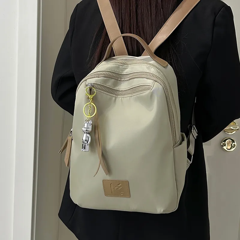 LUVISTRUE Nylon Backpacks Regular Unisex Ecru/Black Gray/Khaki-18