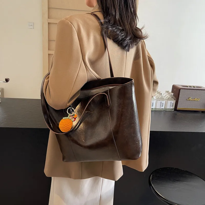 LUVISTRUE PU Tote Bag, Shopping Bag, Shoulder Bag Regular Women's Black/Coffee-3