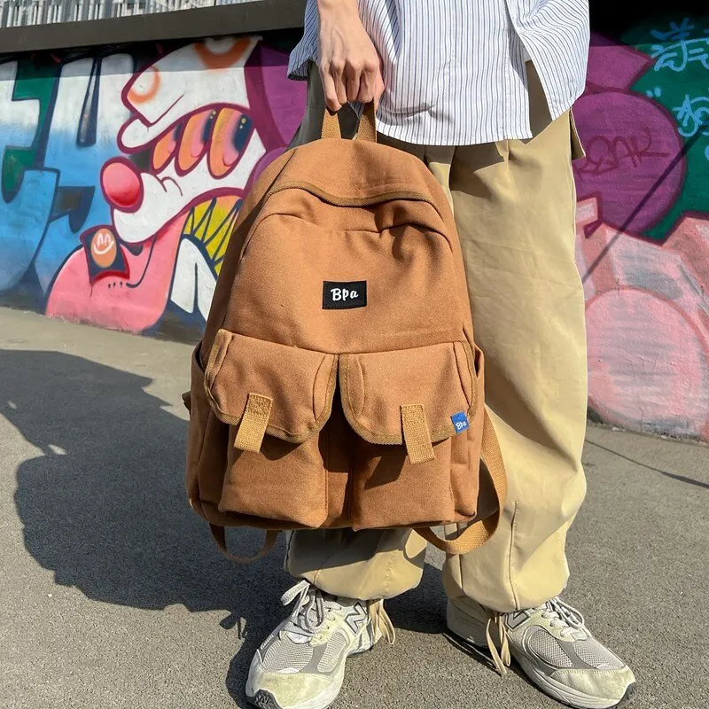 LUVISTRUE Canvas Canvas Bag Backpack Regular Unisex Black/White/Green/Brown-7