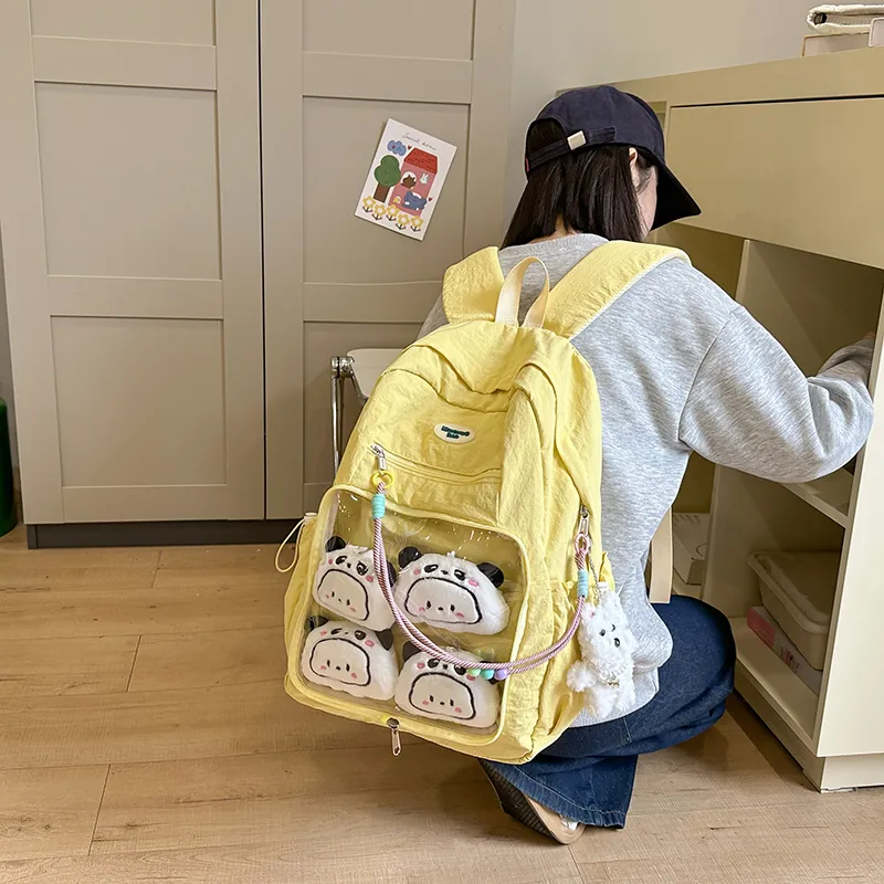 LUVISTRUE Nylon Fabric Backpack Regular Unisex White Blue/Yellow Black/Gray-19
