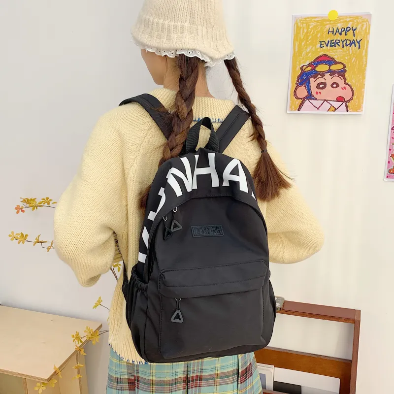 LUVISTRUE Nylon Fabric Backpack Unisex White/Black/Purple/Khaki/Pink-11