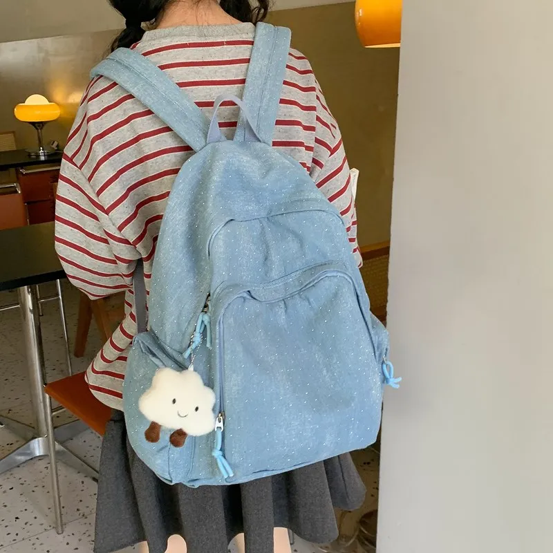 LUVISTRUE Denim Backpacks Regular Women's Blue/Dark Blue/Black-4