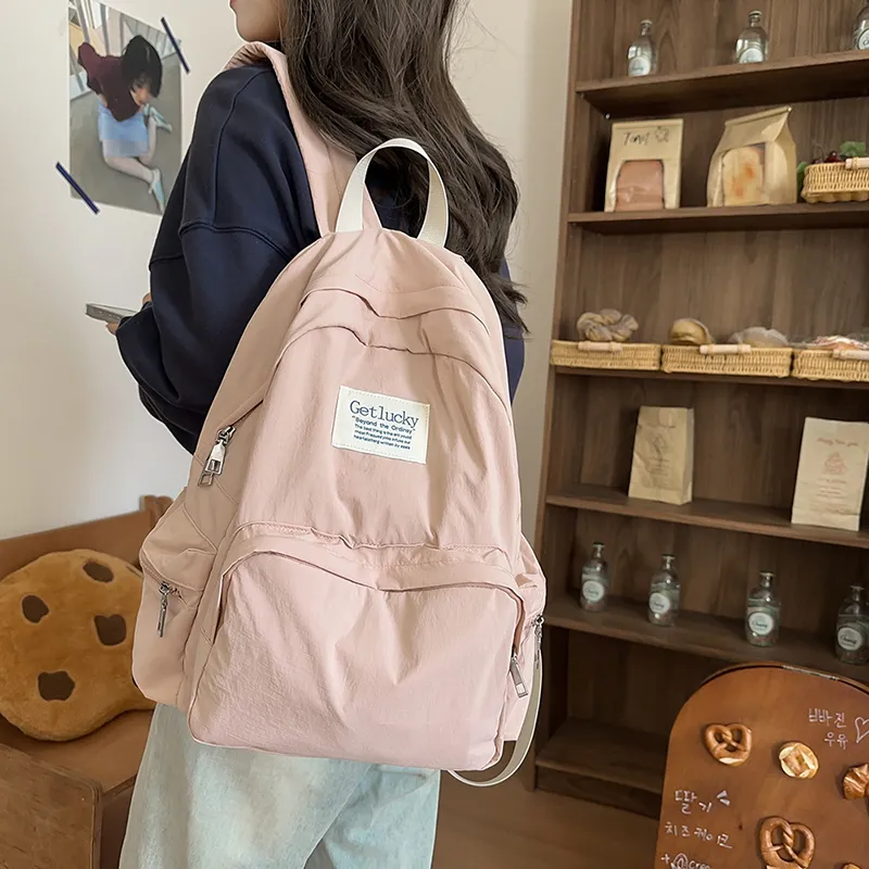LUVISTRUE Nylon Backpack Unisex Ecru/Black/Pink/Blue-11